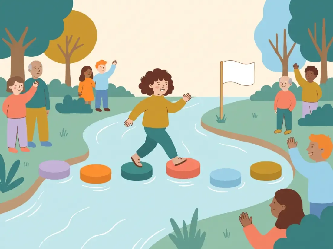 Steps for finishing ADHD unfinished projects shown as stepping stones