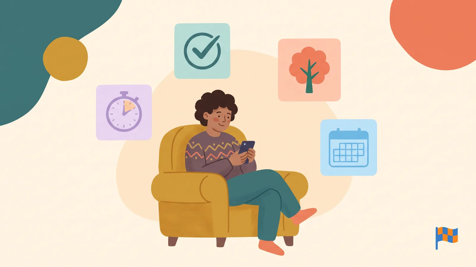 Illustration of the best apps for ADHD helping someone finish a project